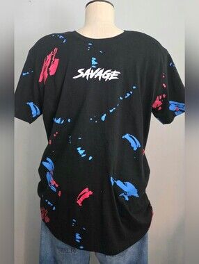 Seven Souls Black Tee with Blue & Red Paint Splatter